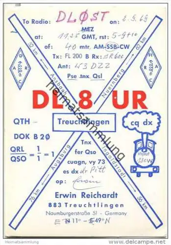 QSL - QTH - Funkkarte - DL8UR - Treuchtlingen - 1969