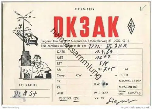 QSL - QTH - Funkkarte - DK3AK - Neuenrade - 1969