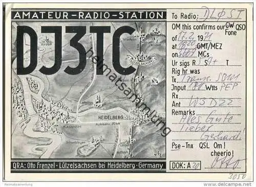 QSL - QTH - Funkkarte - DJ3TC - Lützelsachsen - Weinheim - 1970