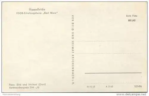 Hasselfelde - FDGB Erholungsheim Karl Marx - Foto-AK 1962