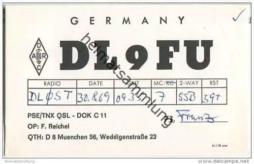 QSL - QTH - Funkkarte - DL9FU - München - 1969