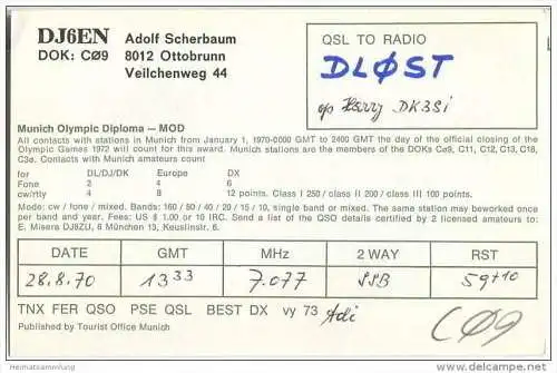 QSL - QTH - Funkkarte - DJ6EN - Ottobrunn - 1970