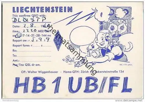 QSL - QTH - Funkkarte - HB1UB/FL - Zürich - Lichtenstein - 1960