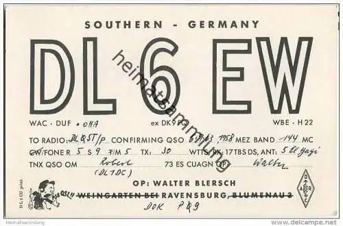 QSL - QTH - Funkkarte - DL6EW - Ravensburg - 1963