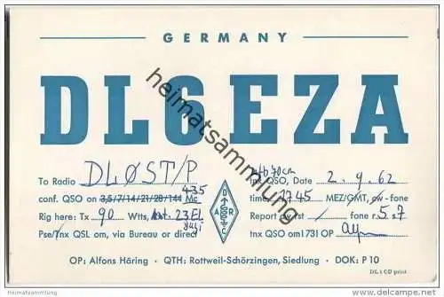 QSL - QTH - Funkkarte - DL6EZA - Schömberg-Schörzingen - 1962