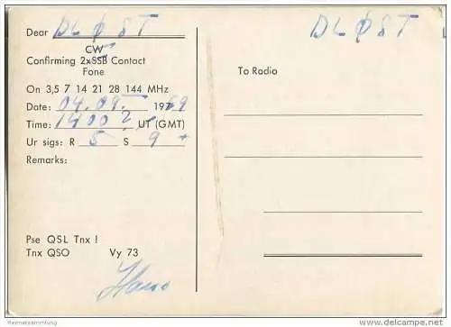 QSL - QTH - Funkkarte - DC9JE - Karlsruhe - Bundesbahn-Sozialwerk - 1969