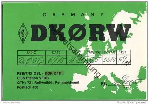 QSL - QTH - Funkkarte - DK0RW - Rottweil - 1975