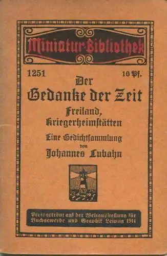 Miniatur-Bibliothek Nr. 1251 - Der Gedanke der Zeit Gedichtsammlung von Johannes Lubahn - 8cm x 12cm - 46 Seiten ca. 191