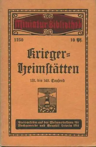 Miniatur-Bibliothek Nr. 1250 - Kriegerheimstätten von Johannes Lubahn - 8cm x 12cm - 44 Seiten 1916 - Verlag für Kunst u