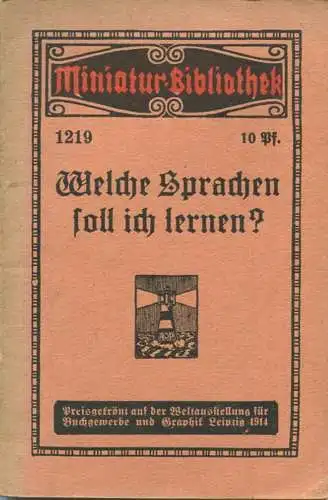 Miniatur-Bibliothek Nr. 1219 - Welche Sprache soll ich lernen? von Walter Lambach - 8cm x 12cm - 40 Seiten ca. 1910 - Ve
