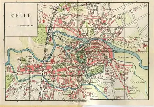 Miniatur-Bibliothek Nr. 1125 - Reiseführer Celle mit farbigem Plan von Georg Kießling - 8cm x 12cm - 48 Seiten ca. 1910