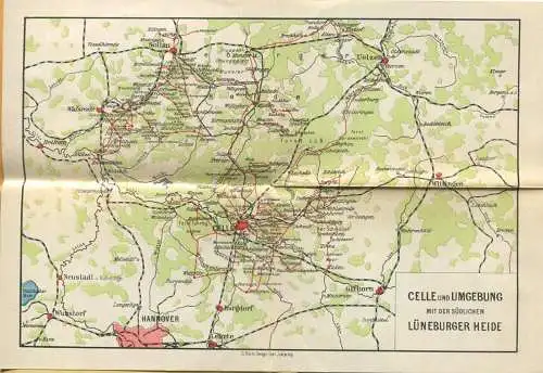 Miniatur-Bibliothek Nr. 1124 - Reiseführer Südliche Lüneburger Heide mit farbigem Plan - 8cm x 12cm - 46 Seiten ca. 1910