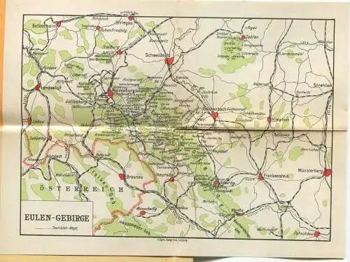 Miniatur-Bibliothek Nr. 1123 - Reiseführer Eulengebirge mit farbigem Plan - 8cm x 12cm - 40 Seiten ca. 1910 - Verlag für