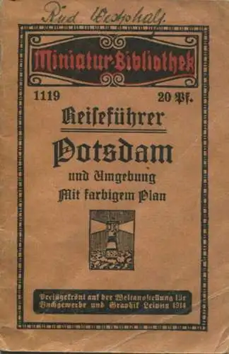 Miniatur-Bibliothek Nr. 1119 - Reiseführer Potsdam und Umgebung mit farbigem Plan - 8cm x 12cm - 40 Seiten ca. 1910 - Ve
