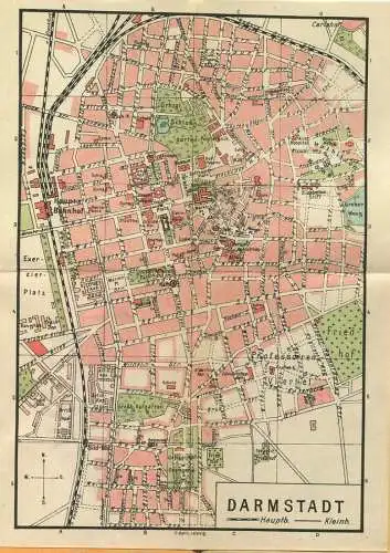 Miniatur-Bibliothek Nr. 1111 - Reiseführer Darmstadt mit farbigem Plan - 8cm x 12cm - 40 Seiten ca. 1910 - Verlag für Ku