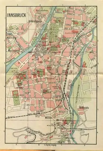 Miniatur-Bibliothek Nr. 1106-1107 - Reiseführer Innsbruck mit farbigem Plan von Dr. Paul Sakolowski - 8cm x 12cm - 64 Se