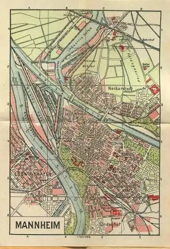 Miniatur-Bibliothek Nr. 1104 - Reiseführer Mannheim mit farbigem Plan von Dr. E. Beck - 8cm x 12cm - 46 Seiten ca. 1910