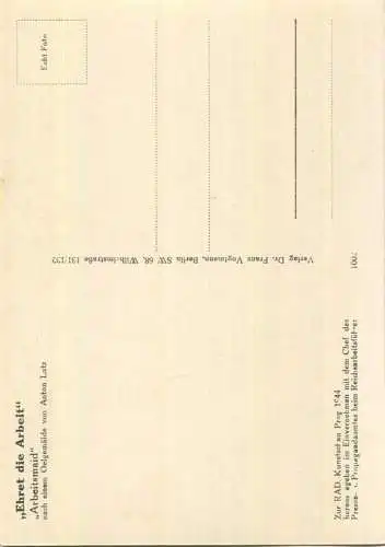 Arbeitsmaid - Ehret die Arbeit - Anton Lutz - zur RAD Kunstschau Prag 1944 - Verlag Dr. Franz Vogtmann Berlin
