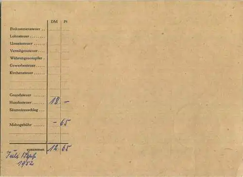 Brief Berlin - Nachnahme 34 Pf. Bauten (Hundesteuer) - Ortskarte 1952