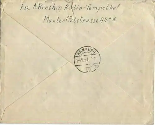 Brief Berlin - R-Brief 60 Pf. Rotaufdruck (neues Porto) - Fernbrief nach Hamburg 1949