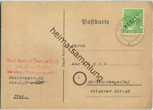 Brief Berlin - 10 Pf. Schwarzaufdruck - Bezirksamt Tempelhof - Ortskarte 1948