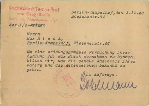 Brief Berlin - 10 Pf. Schwarzaufdruck - Bezirksamt Tempelhof - Ortskarte 1948