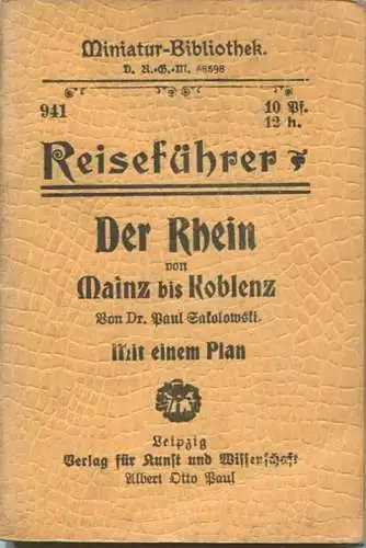 Miniatur-Bibliothek Nr. 941 - Reiseführer Der Rhein von Mainz bis Koblenz von Dr. Paul Sakolowski mit einem Plan - 8cm x