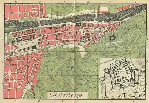 Miniatur-Bibliothek Nr. 929 - Reiseführer Heidelberg mit einem Plan - 8cm x 12cm - 48 Seiten ca. 1910 - Verlag für Kunst