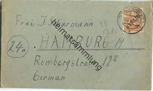 Brief Berlin - 24 Pf. Schwarzaufdruck - am 01.Februar 1949 nach Hamburg