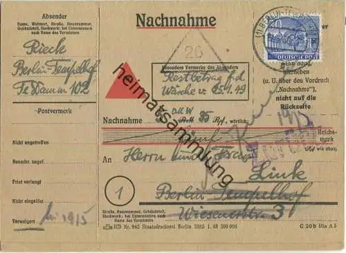 Doppelkarte Berlin - 30 Pf. Bauten Nachnahme 1950