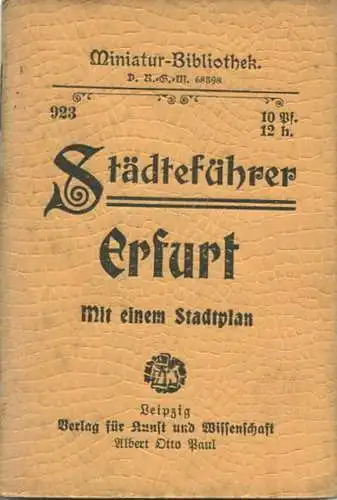 Miniatur-Bibliothek Nr. 923 - Städteführer Erfurt mit einem Stadtplan - 8cm x 12cm - 40 Seiten ca. 1910 - Verlag für Kun
