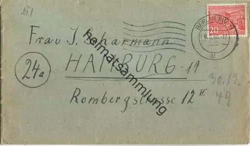Brief Berlin - 20 Pf. Bauten nach Hamburg am 2.Februar 1950