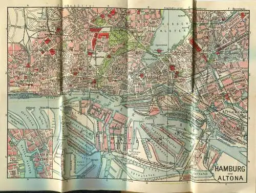 Miniatur-Bibliothek Nr. 908-909 - Reiseführer Hamburg mit farbigem Plan - 8cm x 12cm - 104 Seiten ca. 1910 - Verlag für