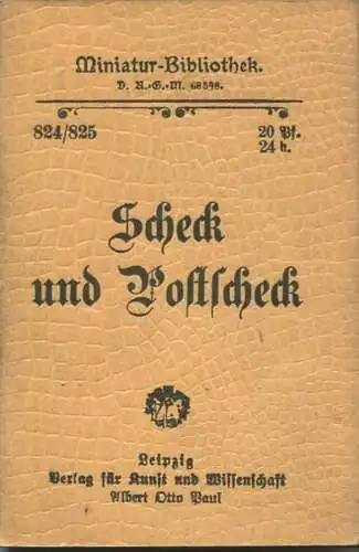 Miniatur-Bibliothek Nr. 824/825 - Scheck und Postscheck - 8cm x 12cm - 80 Seiten ca. 1900 - Verlag für Kunst und Wissens