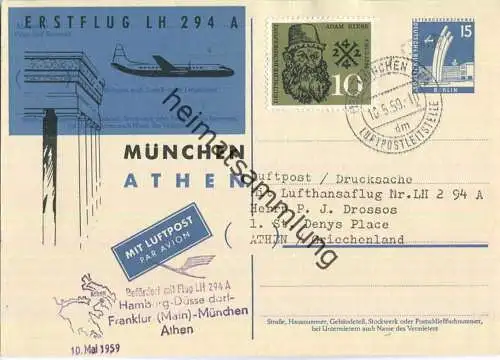 Luftpost Deutsche Lufthansa - Postkarte - Erstflug München - Athen am 10.Mai 1959