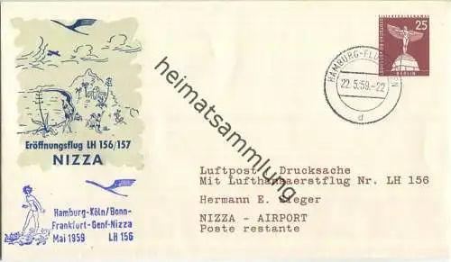 Luftpost Deutsche Lufthansa - Eröffnungsflug Hamburg - Nizza am 22.Mai 1959 - Ganzsache