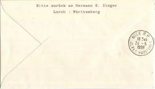 Luftpost Deutsche Lufthansa - Eröffnungsflug Hamburg - Nizza am 22.Mai 1959 - Ganzsache