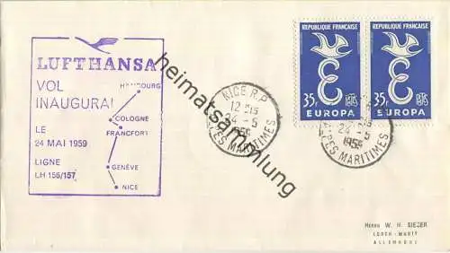 Luftpost Deutsche Lufthansa - Eröffnungsflug Nizza - Frankfurt am Main am 24.Mai 1959