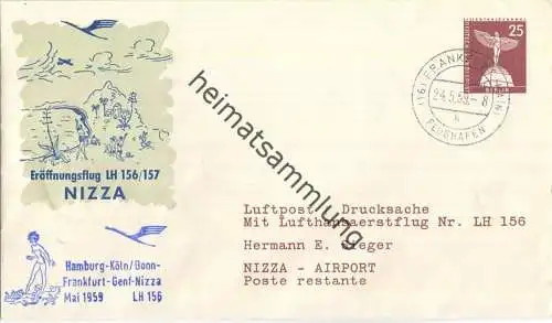 Luftpost Deutsche Lufthansa - Eröffnungsflug Frankfurt am Main - Nizza am 24.Mai 1959 - Ganzsache