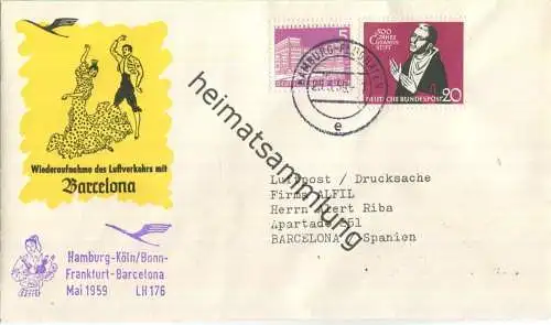 Luftpost Deutsche Lufthansa - Wiederaufnahme des Luftverkehrs Hamburg - Barcelona am 25.Mai 1959