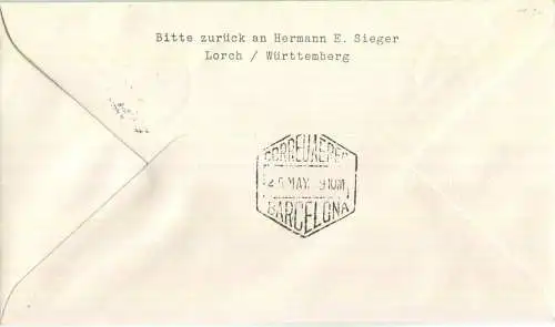 Luftpost Deutsche Lufthansa - Wiederaufnahme des Luftverkehrs Köln - Barcelona am 25.Mai 1959