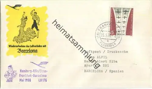 Luftpost Deutsche Lufthansa - Wiederaufnahme des Luftverkehrs Frankfurt am Main - Barcelona am 25.Mai 1959