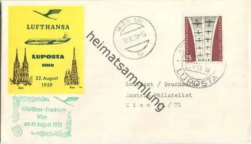 Luftpost Deutsche Lufthansa - LUPOSTA Sonderflug Köln - Wien am 22.August 1959