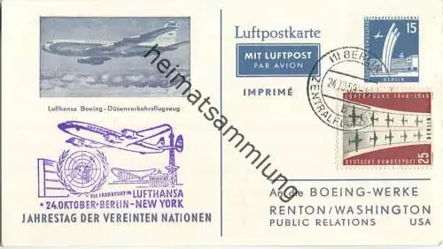 Luftpost Deutsche Lufthansa - Luftpostkarte - Flug Berlin - New-York am 24.Oktober 1959