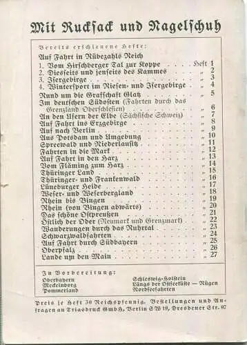 Mit Rucksack und Nagelschuh Heft 27 - Lande um den Main 1934 - 40 Seiten - eine kleine Karte - Triasdruck GmbH Berlin