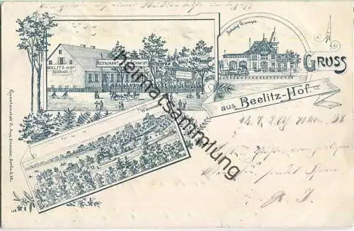 Berlin - Wannsee - Bahnhof - Beelitz-Hof - Restaurant von Ed. Schmidt - Lithographie - Verlag C. Aug. Droesse Berlin