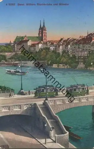 Basel - Mittlere Rheinbrücke und Münster - Strassenbahn - Edition Photoglob Zürich gel. 1931