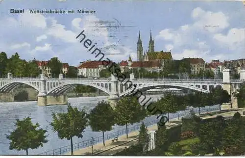 Basel - Wettsteinbrücke mit Münster - gel. 1925