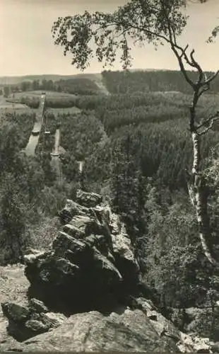 Lobenstein - Blick von der Almhütte auf die Sprungschanzen - Foto-AK Handabzug 50er Jahre - Verlag Photo-König Lobenstei