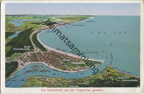 Swinoujscie - Swinemünde - Ostseeküste aus der Vogelschau - Verlag Siegmund Weil Stettin